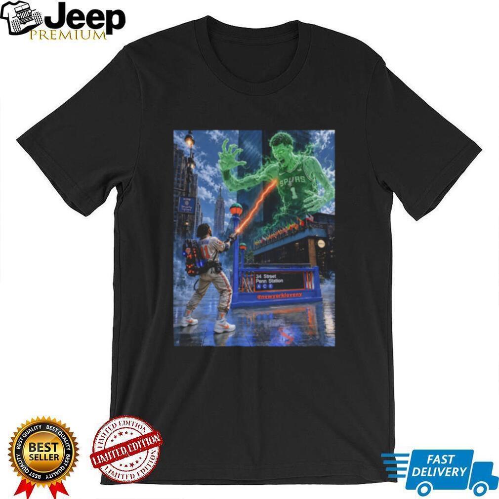 NY Knicks vs San Antonio Spurs Victor Wembanyama light saber attacking poster shirt