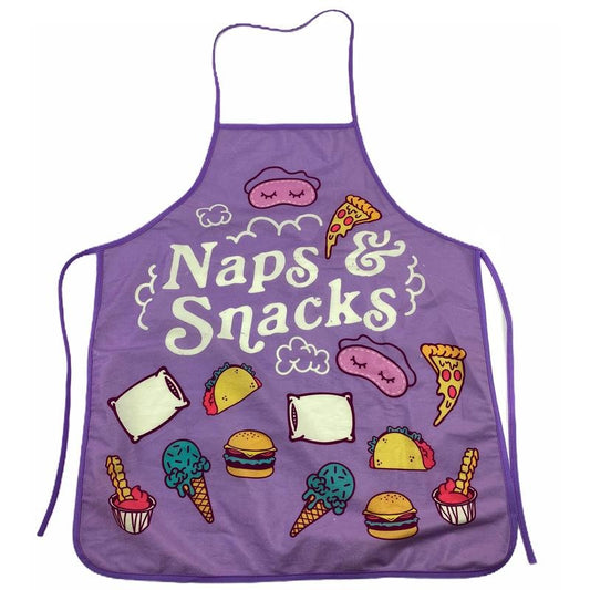 Naps And Snacks Apron Funny Comfort Food Sleeping Graphic Novelty Kitchen Smock Funny Graphic Kitchenwear Funny Food  Novelty Cookware Purple