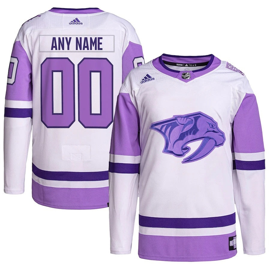 Nashville Predators adidas Hockey Fights Cancer Primegreen Authentic Custom Jersey - White Purple.webp
