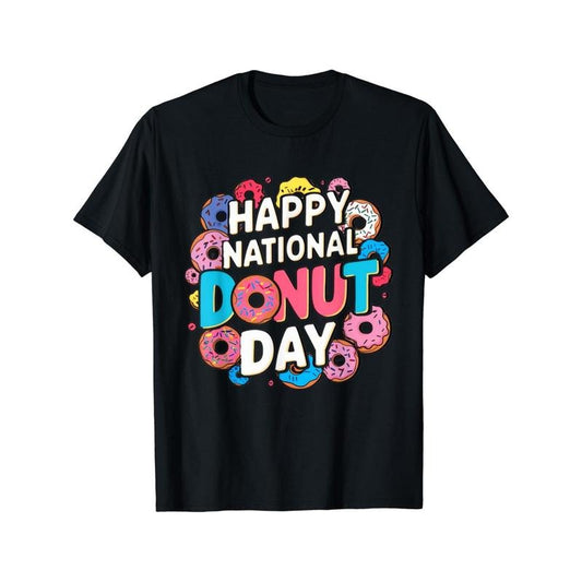 National Donut Day Celebration T-Shirt, 100% Cotton, Casual Crew Neck, High Stretch Knit Fabric, Regular Fit, with...