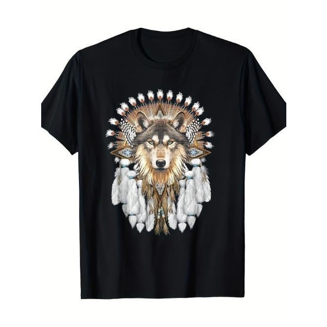 Native American Wolf Feather T-Shirt - 220g Made in USA