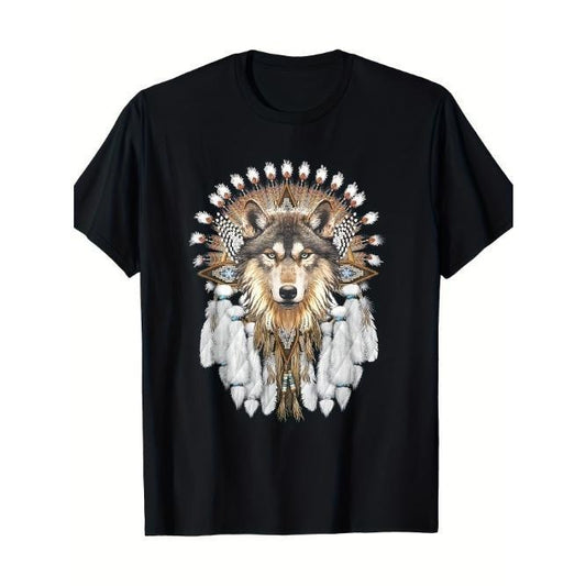 Native American Wolf Feather T-Shirt - 220g Made in USA