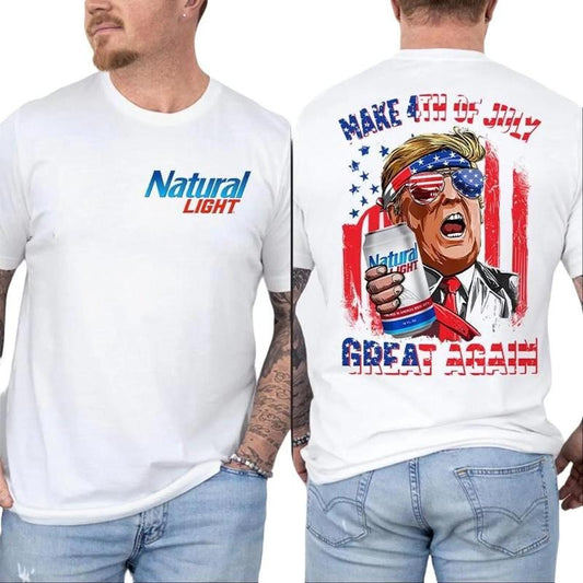 Natural Light Make 4th of July Great Again T-shirt, Trump dad Patriotic Day Shirt, Unisex Cotton Breathable Menswear graphic tees apparel Casual Top
