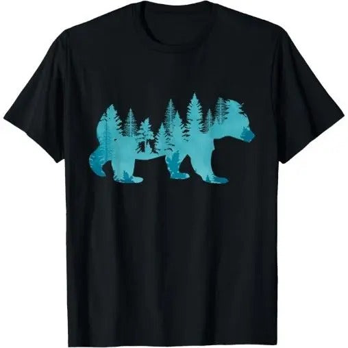 Nature Forest Mountains Trees Wildlife Animal Brown Bear T-Shirt Made in USA