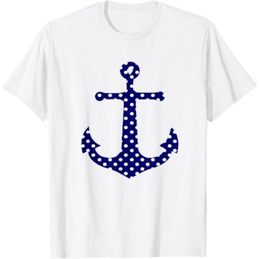 Navy Blue Preppy Polka Dot Anchor Sailing Beach shirt T-Shirt Made in USA