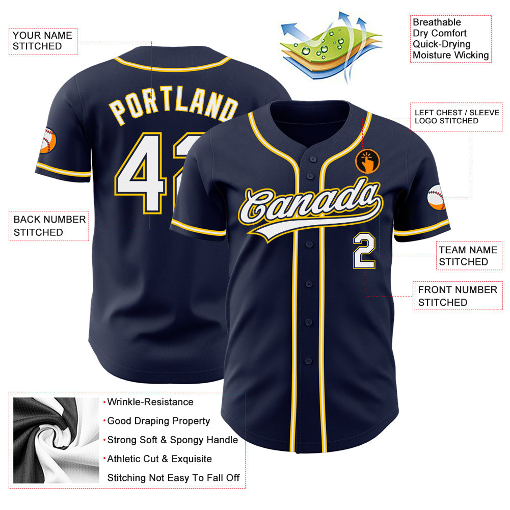 Custom Navy White-Gold Authentic Baseball Jersey