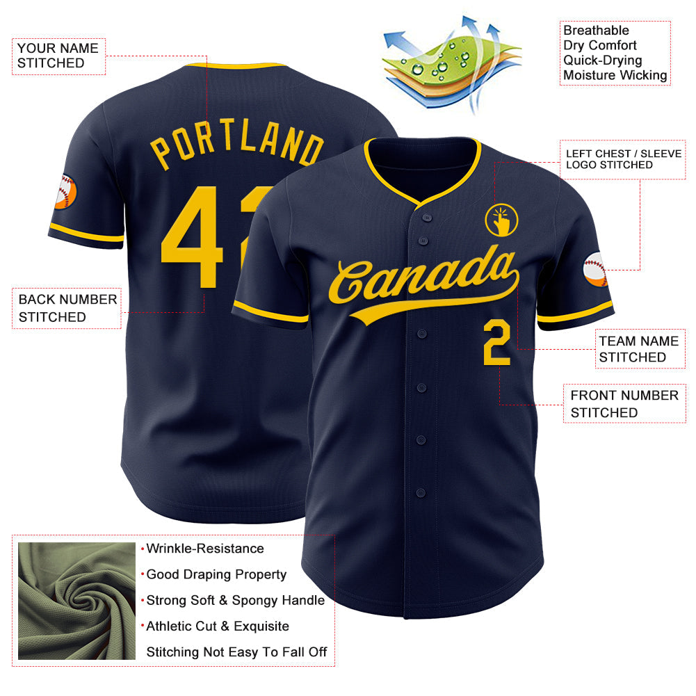 Custom Navy Yellow Authentic Baseball Jersey