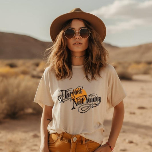 Neil Young Harvest Tee, Organic Bamboo Tshirt, Old School Band Graphic Tee, Vintage Classic Rock Tee, Country Music, 70's Vibe, Western Wear, Unisex T-Shirt, Gifts For Men Women, Short Sleeve Tee Shirt