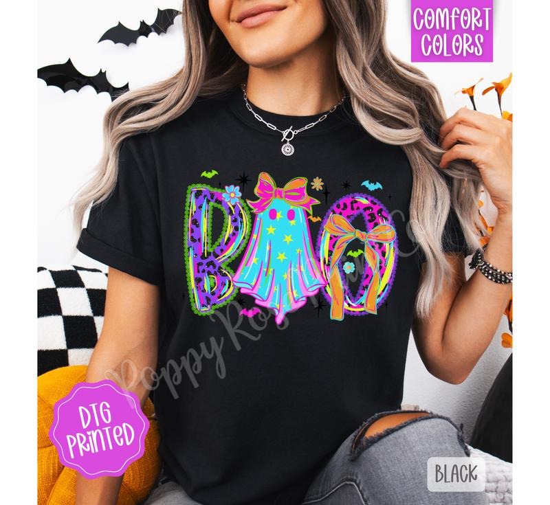 Neon Boo Comfort Colors, Trendy Women's Halloween Tshirt