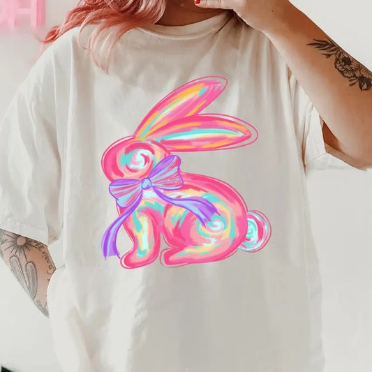Neon Bunny Easter Shirt ~ Unisex Apparel Relaxed Fit Printed In The USA Clothing Womenswear Casual Comfort Cotton Top Athletic Boho Chic
