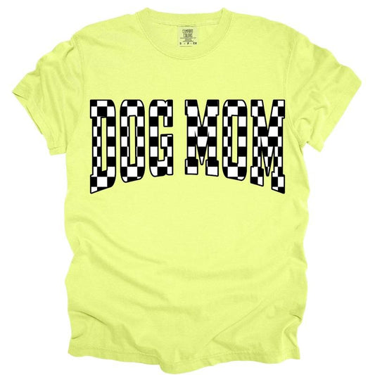 Neon Checkered Dog Mom Shirt ~ Unisex Apparel Relaxed Fit Printed In The USA Clothing Womenswear Casual Comfort Cotton Oversized Christmas