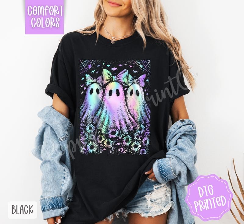 Neon Ghost Trio Shirt Comfort Colors, Trendy Halloween Tshirt