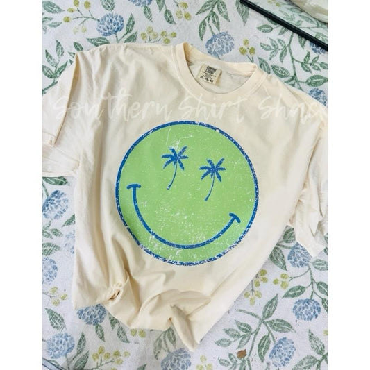 Neon Green Smiley Palms T shirt  | Ivory comfort colors t shirt top