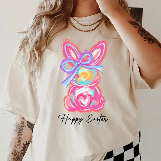 Neon Happy Easter Shirt ~ Unisex Apparel Relaxed Fit Printed In The USA Clothing Womenswear Casual Comfort Cotton Top Athletic Boho Chic