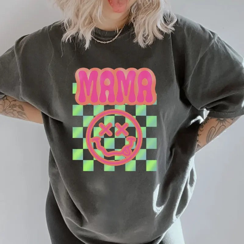 Neon Mama Graphic Shirt, Comfort Colors, Retro Mama Shirt, Women's Band Graphic Tee, Casual Comfy Graphic