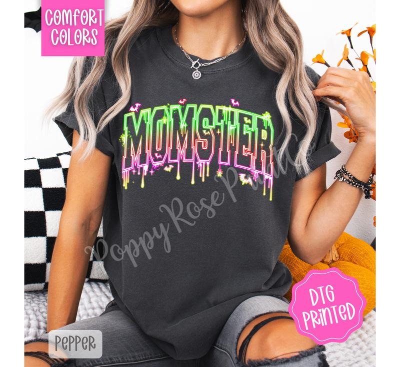 Neon Momster Shirt Comfort Colors, Trendy Halloween Mom Tshirt