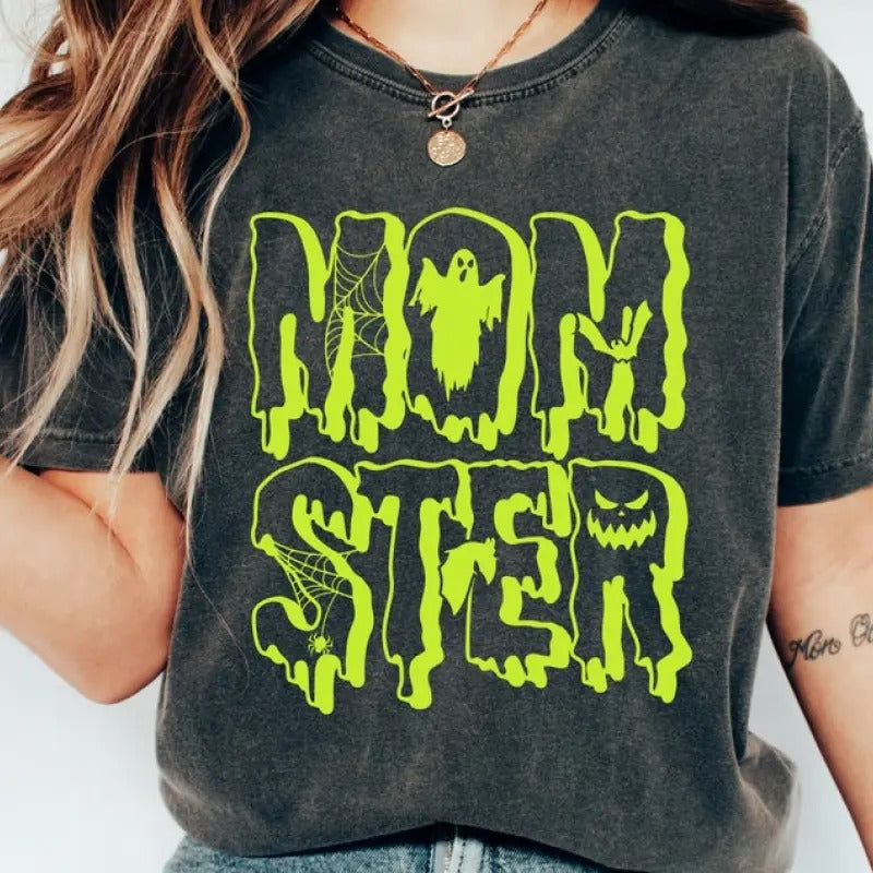 Neon Momster Tee, Halloween Mom Shirt, Halloween Tee, Halloween Gifts, Fall shirt, Funny Halloween Shirt, Pumpkin Shirt, Spooky Shirt, Fall