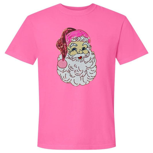 Neon Pink Santa Sequin Patch Comfort Colors T-Shirt