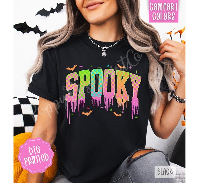 Neon Spooky Comfort Colors, Trendy Women's Halloween Tshirt