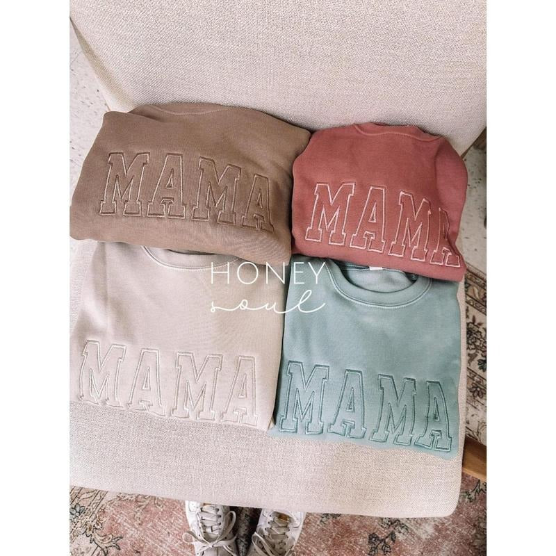 Neutral Embroidered MAMA Sweatshirt || Embroidered MAMA Pullover || Gifts for Mom || Mom Style || Cozy Lounge Wear || lightweight Sweatshirt