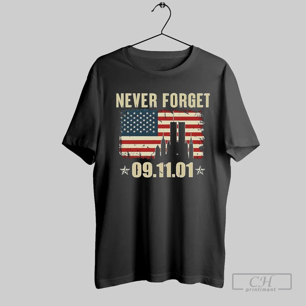 Never Forget 09 11 01 American Flag Twin Towers New York City T Shirt