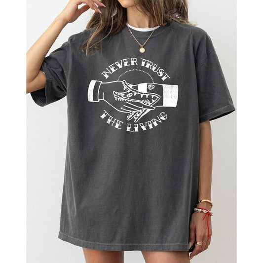 Never Trust The Living, Beetlejuice, Horror Movie, Ghost, Skeleton, Witch, Skull, Funny, Spooky, Aesthetic, Meme, Halloween, Costume, Tshirt, Women's, Comfort Colors Tee, Spooky, Tshirt, Witch, Pumpkin, Ghost, Skeleton