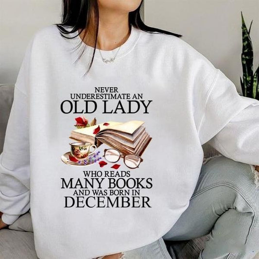 Never Underestimate December Shirt, Vintage Bookish Sweatshirt, Old Lady Reading Book Shirt, Retro Book Lovers Shirt, Gift For Librarian
