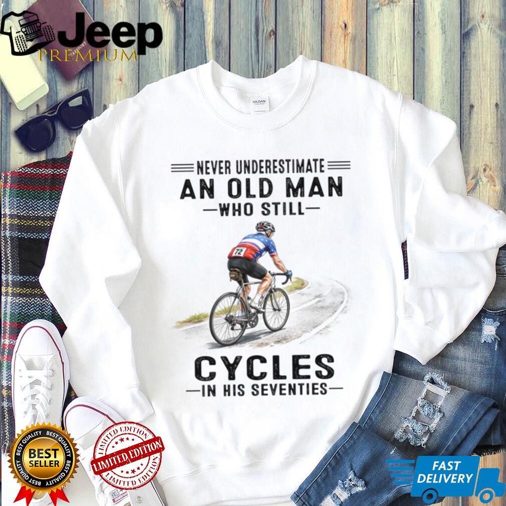 Never Underestimate Old Man Cycling Road Bike In Seventies Shirt