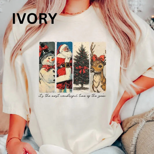 New Vintage christmas shirt Women's Oversized Christmas Shirt - Festive Printed Design - Cotton, Comfortable