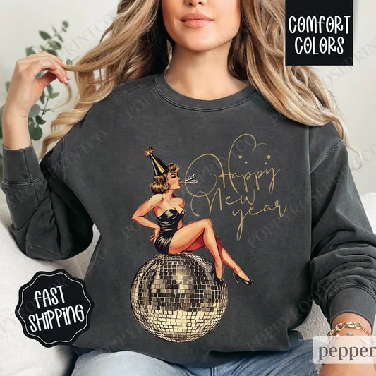 New Years Comfort Colors Sweatshirt, NYE 2025 Sweater, Happy New Year Crewneckstyle{n002}3