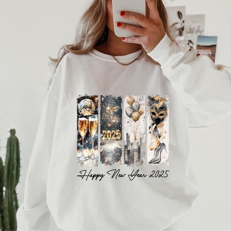 New Years Crewneck, Retro Cotton, Crewneck Fashion Fit Sleeve Comfortable Cute, CASUAL COTTON CREWNECK HOODIE, WOMENS SWEATSHIRT Womenswear Athletic Basic Day Long Sleeves Mama