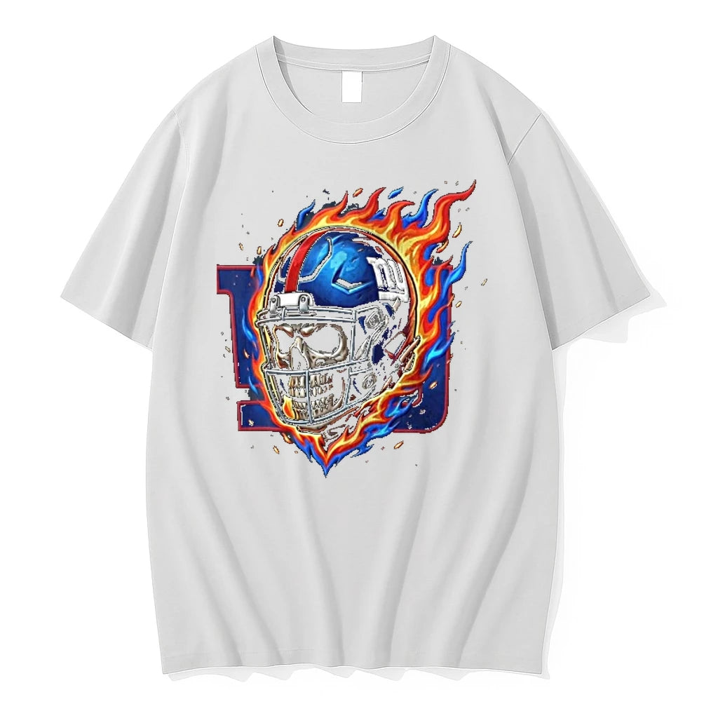New York Giants Eli Manning Skeleton Football Player Flaming Helmet Black Tshirts Sweater