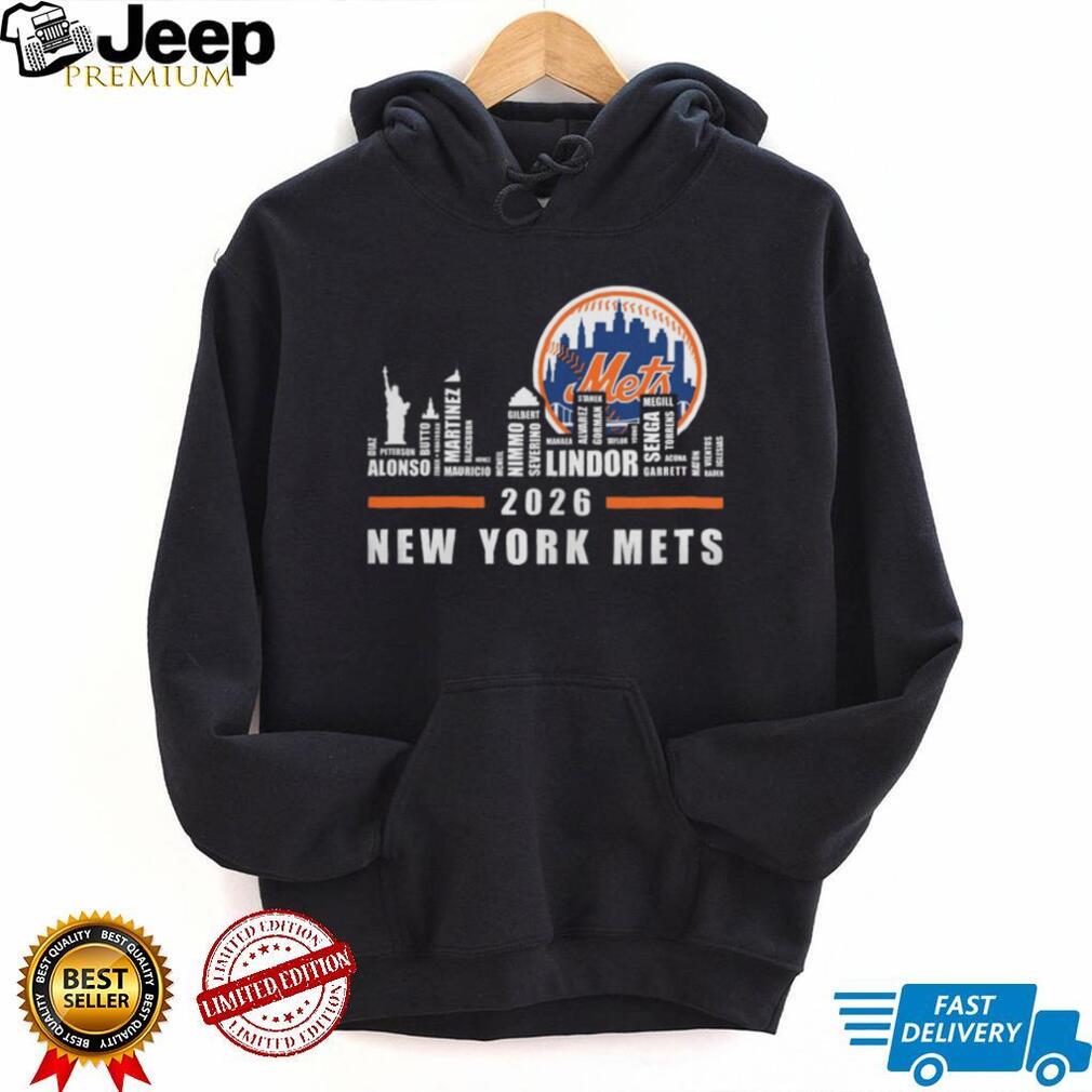 New York Mets 2026 Roster Skyline Word Art Baseball T Shirt
