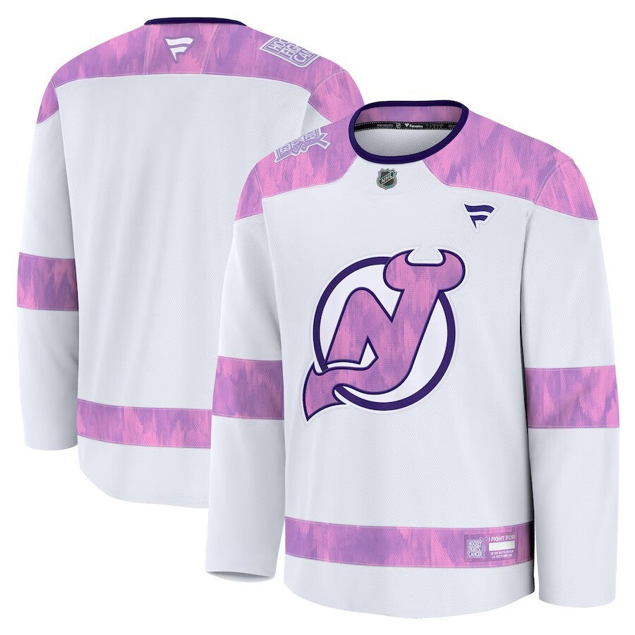 New Jersey Devils 2024 Hockey Fights Cancer Practice Jersey - White