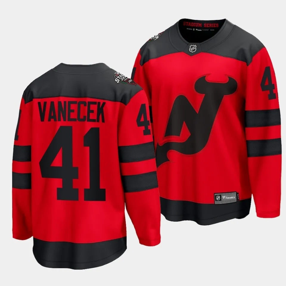 New Jersey Devils #41 Vitek Vanecek 2024 NHL Stadium Series Jersey Red