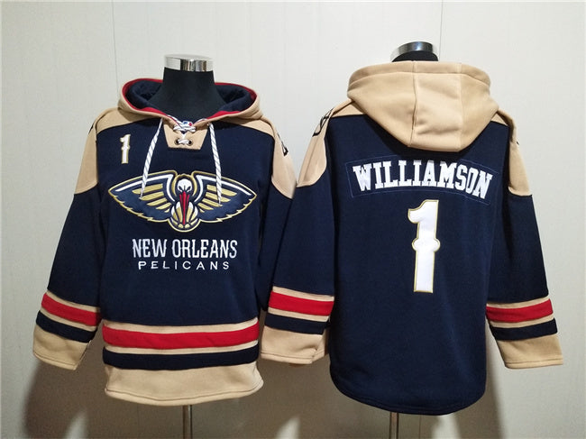 New Orleans Pelicans #1 Zion Williamson Navy Ageless Must-Have Lace-Up Pullover