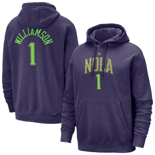 New Orleans Pelicans #1 Zion Williamson Purple 2024 25 City Edition Pullover Hoodie