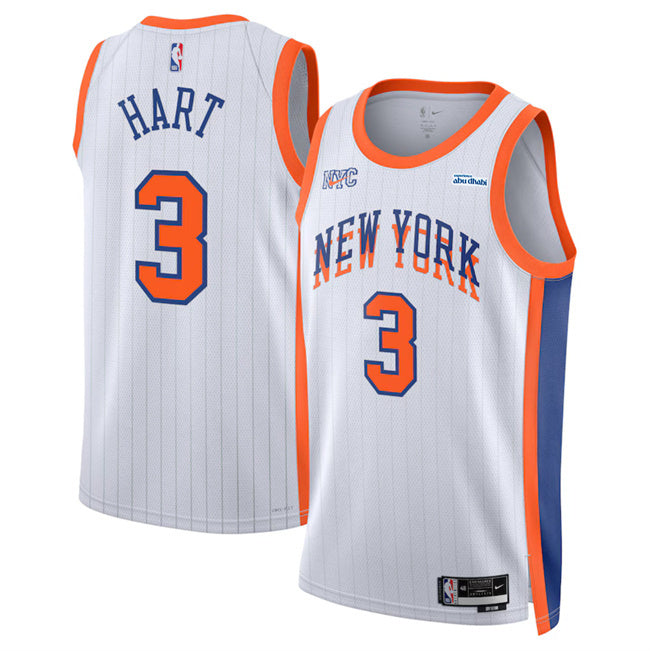 New Yok Knicks #3 Josh Hart White 2024-25 City Edition Stitched Basketball Jersey Style 2