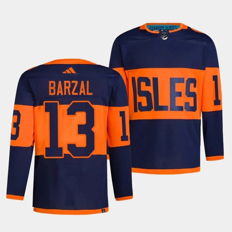 New York Islanders #13 Mathew Barzal 2024 NHL Stadium Series Navy Jersey