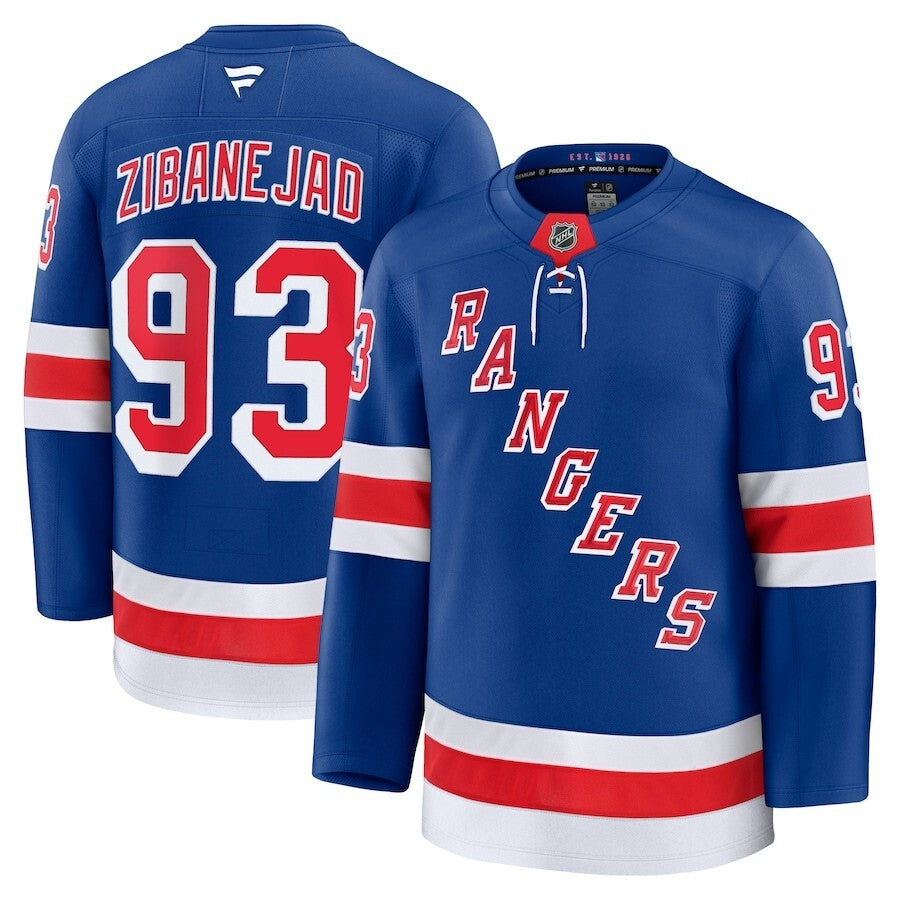 New York Rangers #93 Mika Zibanejad Home Premium Jersey - Blue