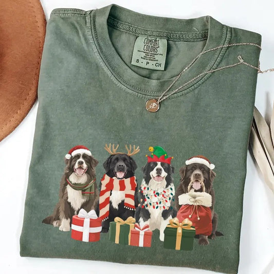 Newfoundland Comfort Colors Shirt, Christmas Newfie Mama Crewneck T-Shirt, Holiday Dog Mom Tees, Seasonal Dog Lover Gift, Dog Dad Gifts