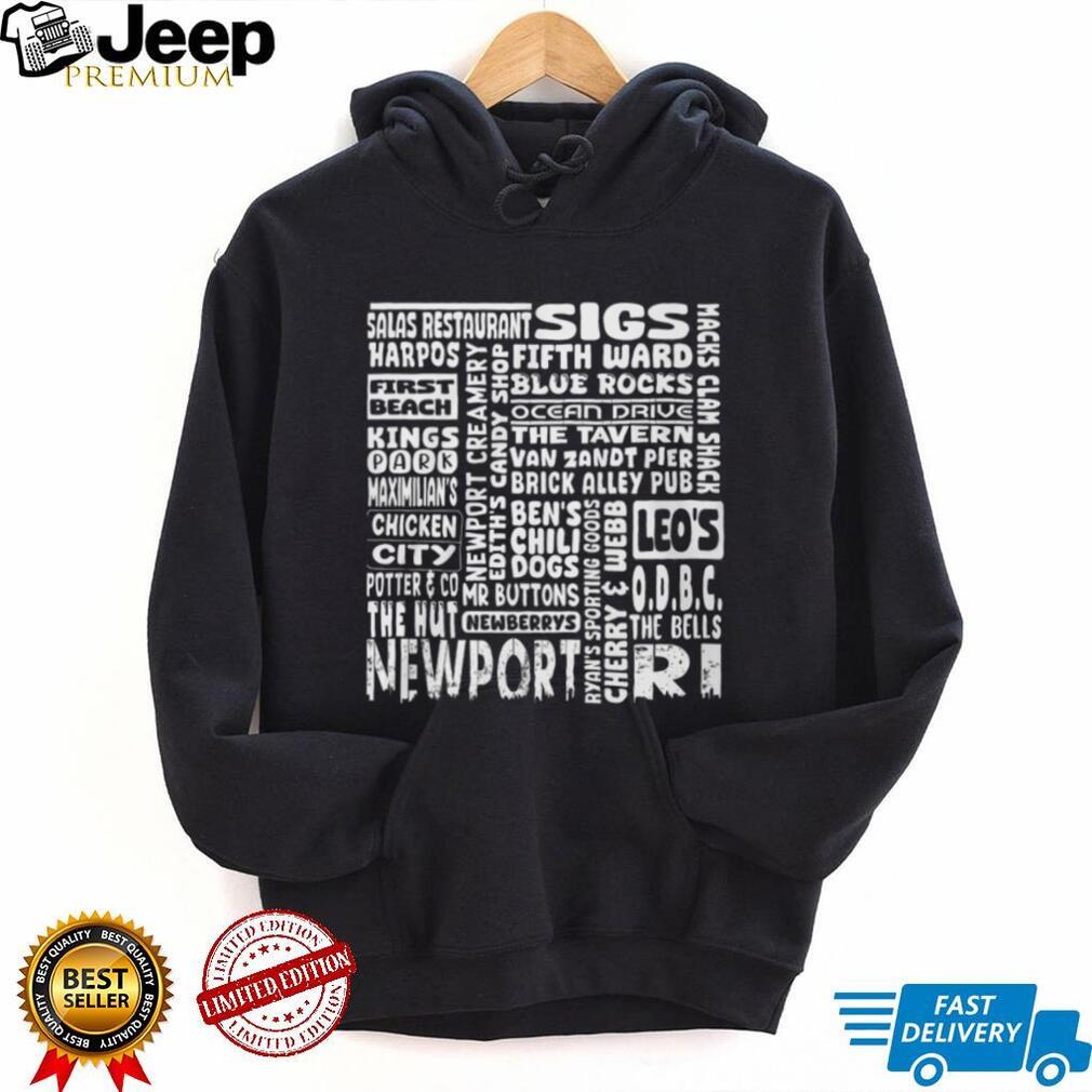 Newport RI Typography Landmark Restaurants Word Cloud T Shirt