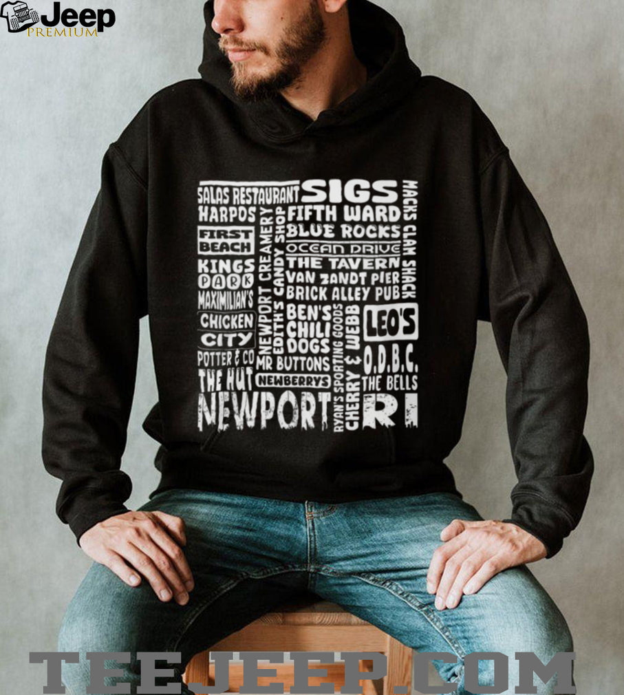 Newport RI Typography Landmark Restaurants Word Cloud T Shirt