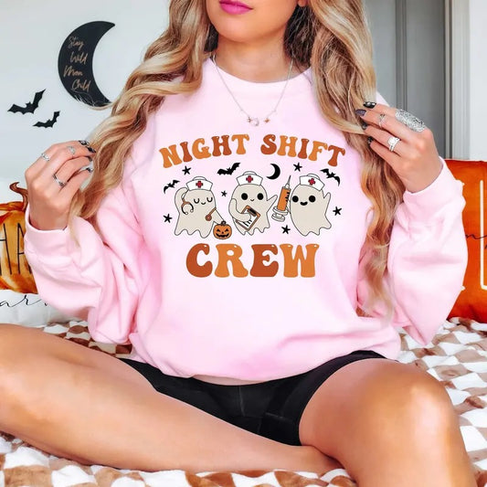 Night Shift Crew, Halloween Nurse Sweatshirt, Retro Spooky Nurse T-Shirt, Registered Nurse Sweatshirt, Nursing School...