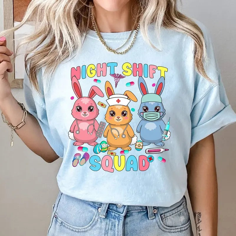 Night Shift Squad Shirt - Cute Nurse Bunny Tee for Night Shift Workers - Easter Bunny Night Shift T-shirt