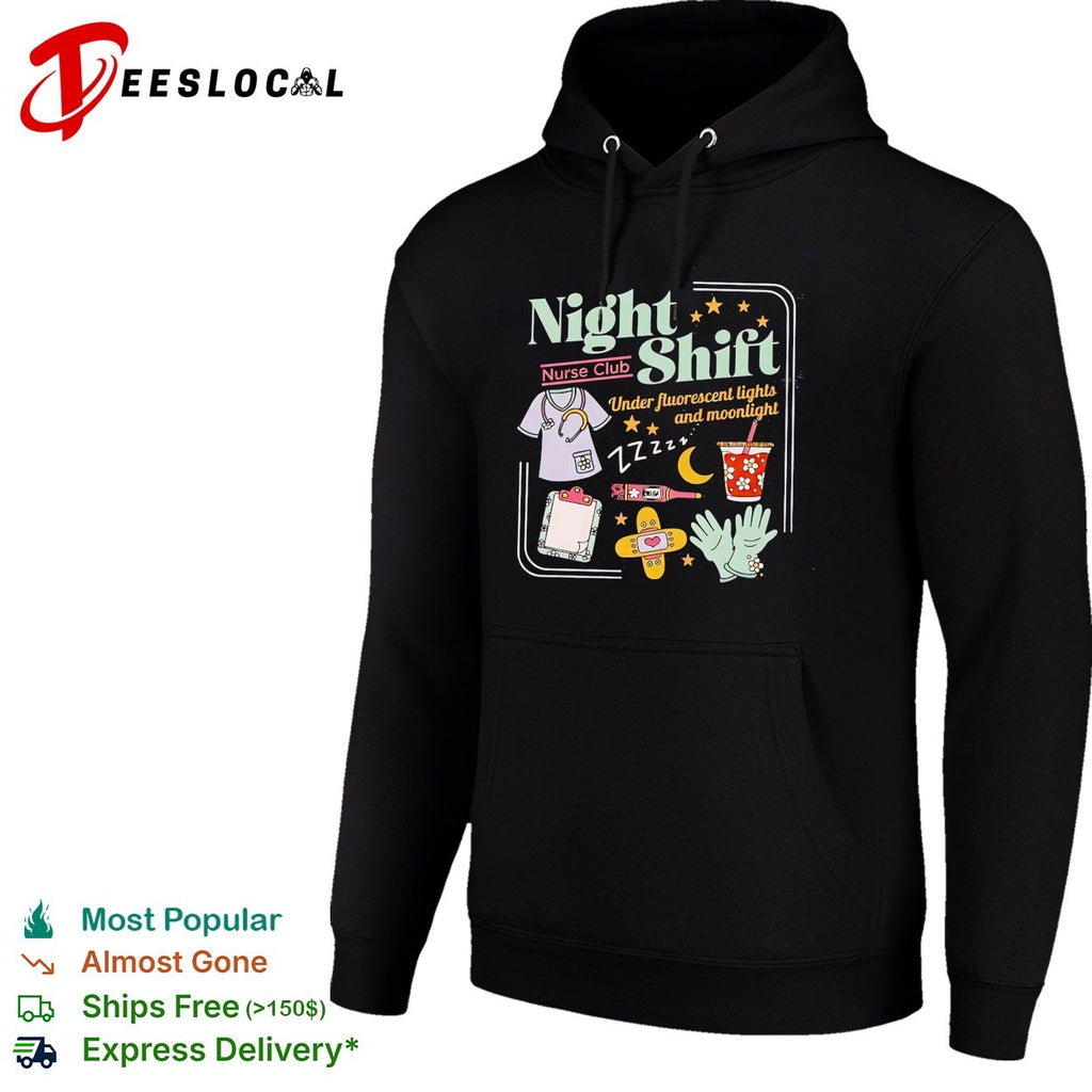 Night shift nurse club under fluorescent lights and moonlight medical supplies shirt
