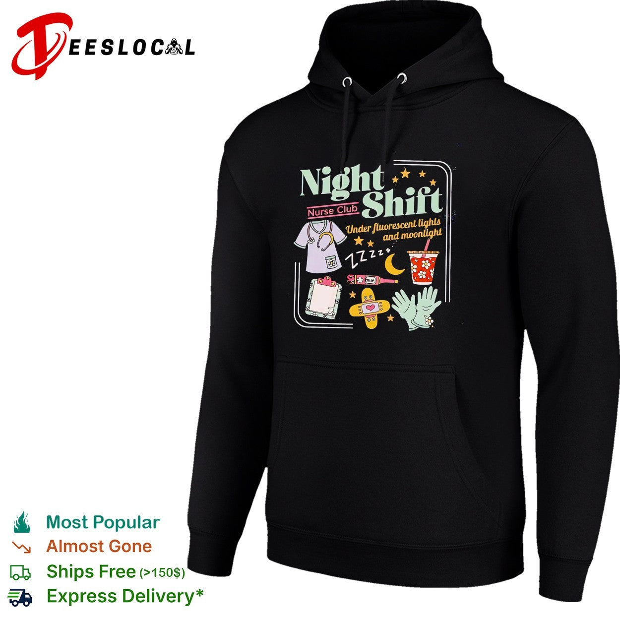 Night shift nurse club under fluorescent lights and moonlight medical supplies shirt