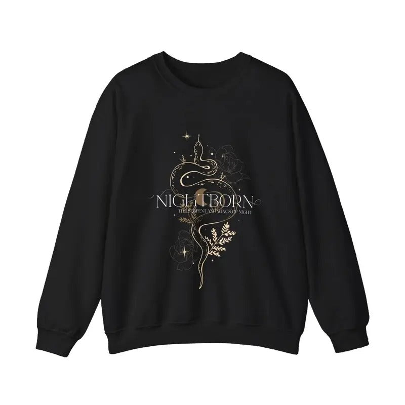 Nightborn The Serpent and the Wings of Night Unisex Doubled Sided Sweatshirt, Crowns Of Nyaxia Hoodie, Romantasy Book Lover Gift, Carissa Broadbent Unisex Soft Comfort Crewneck Pullover Long Sleeves Graphic Fabric Sweater