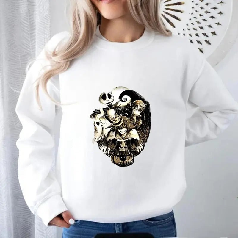 Nightmare Before Christmas Jack Skellington And Sally Grey Sweatshirt, Trending Skellington Halloween Classic Fashion...