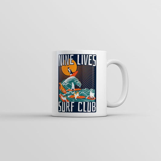 Nine Lives Surf Club Mug Funny Cat Graphic Novelty Coffee Cup-11oz Funny Coffee Mugs Ceramic Printed Drinkware Cup